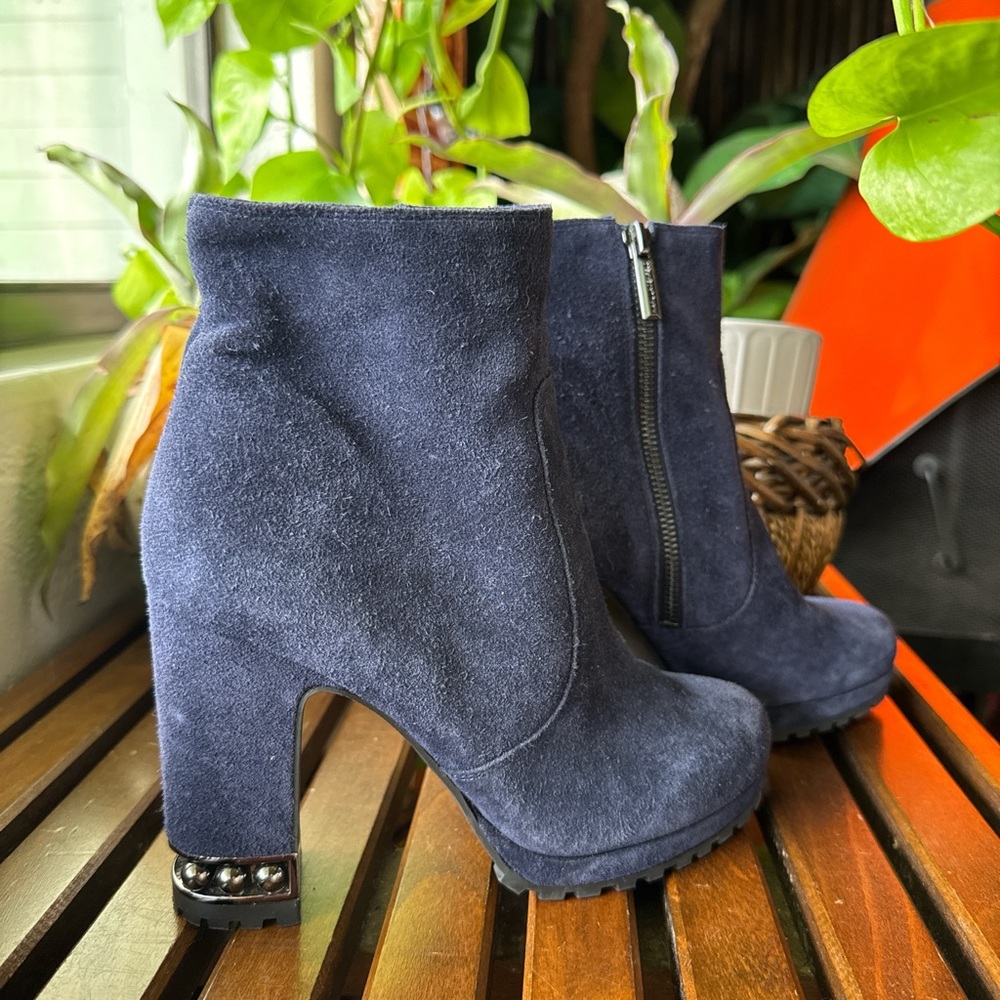 Karl Lagerfeld Blue Heeled Boots with Suede Finish - Picture 2 of 5
